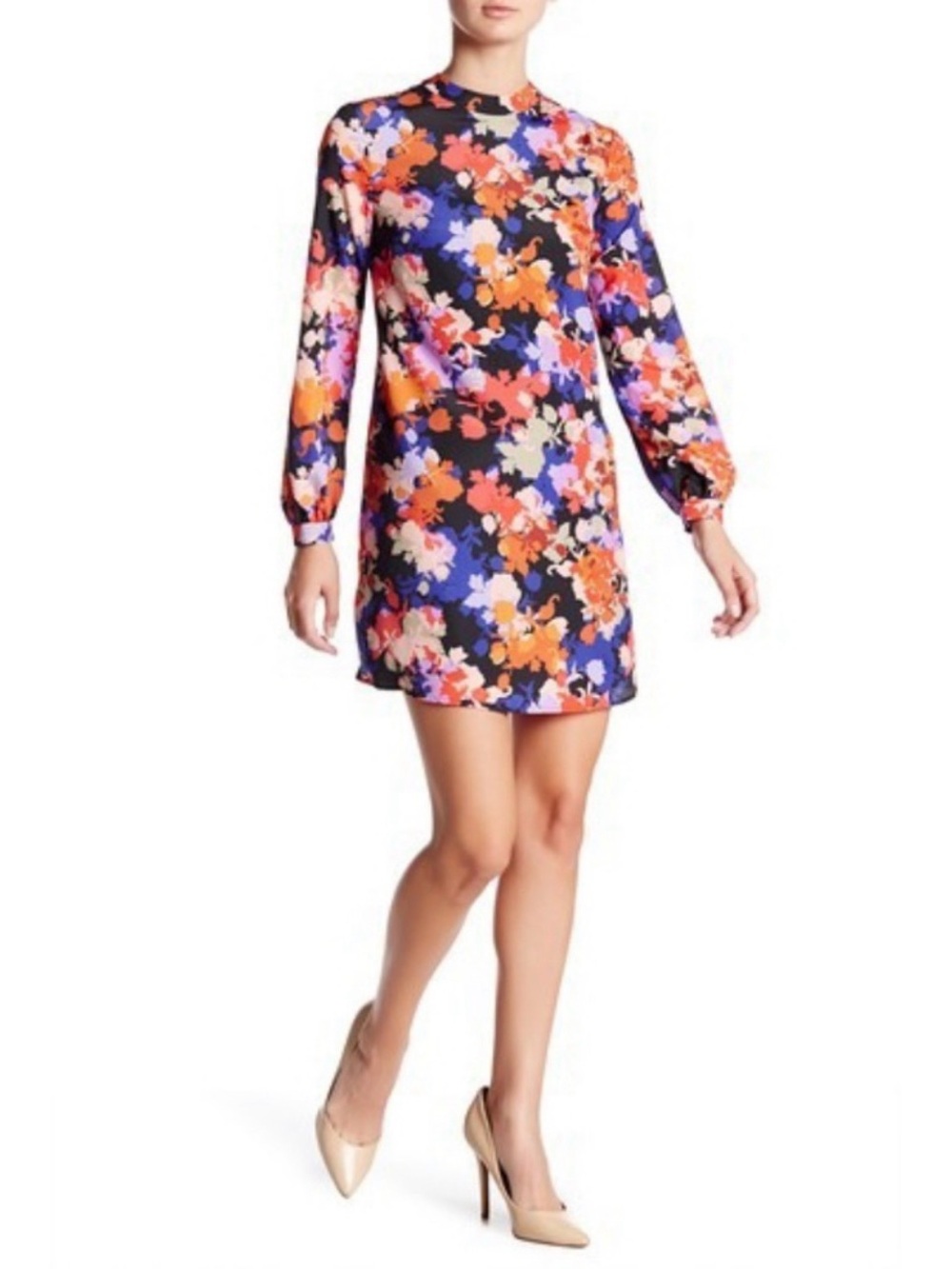 CeCe Multicolor Floral Shift Dress with Bold Print